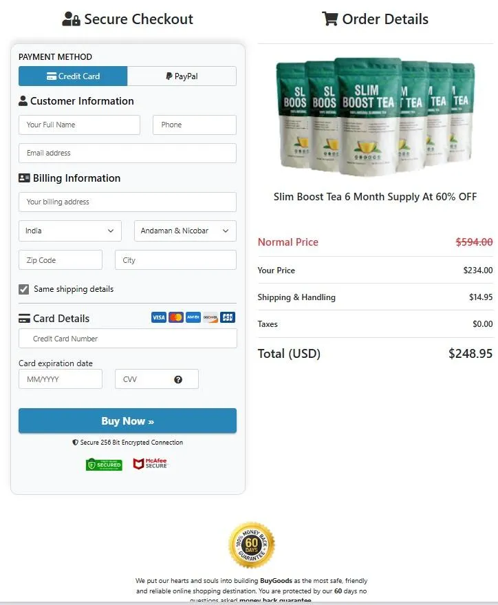 Slim Boost Tea order-page
